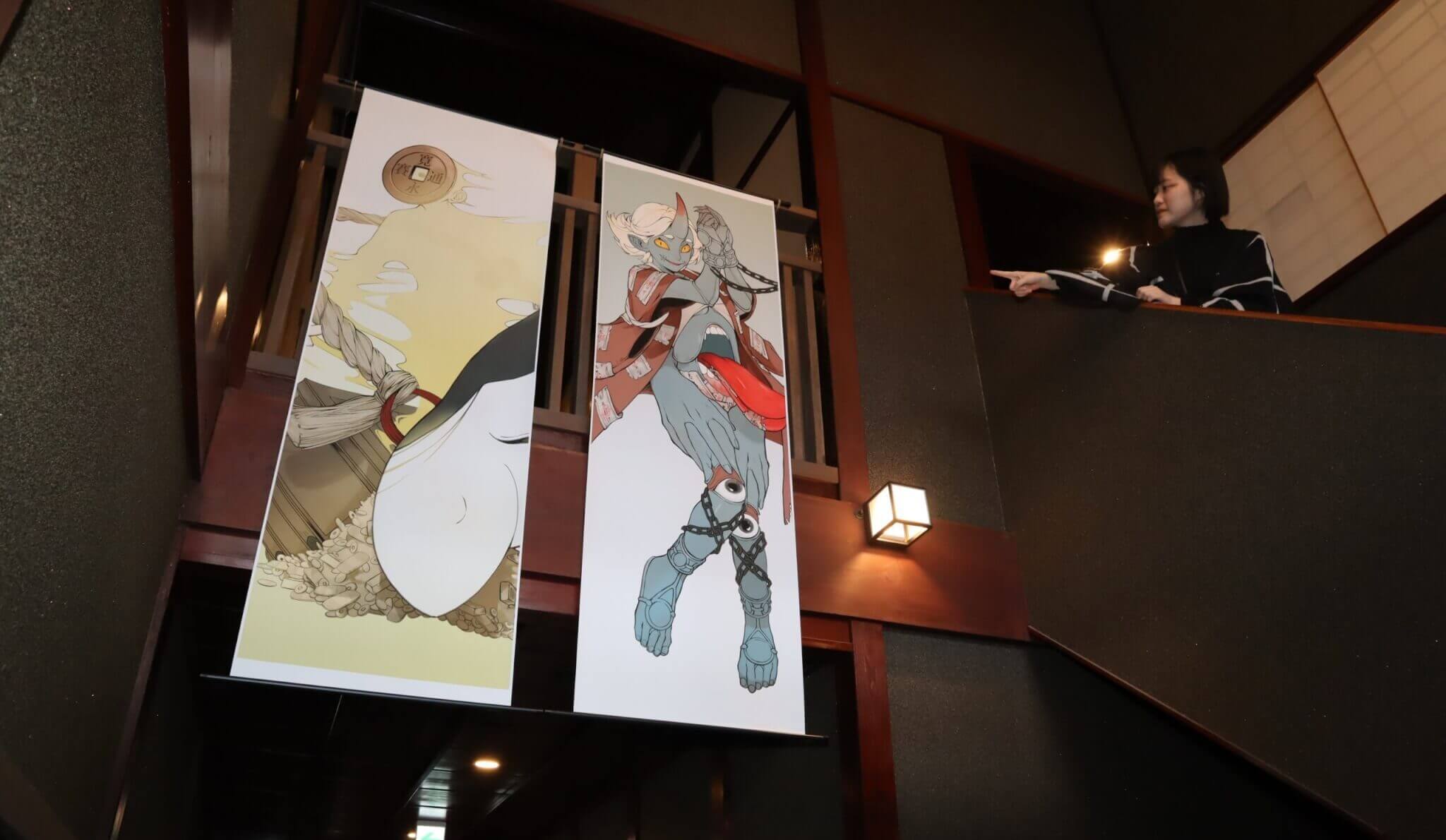4年 麻田帆花さんの妖怪タペストリー金沢学生のまち市民交流館に展示